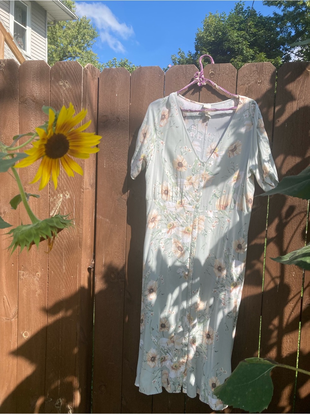 Floral V-Neck Midi Dress in Light Blue